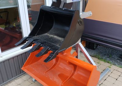 Mini excavator buckets on display